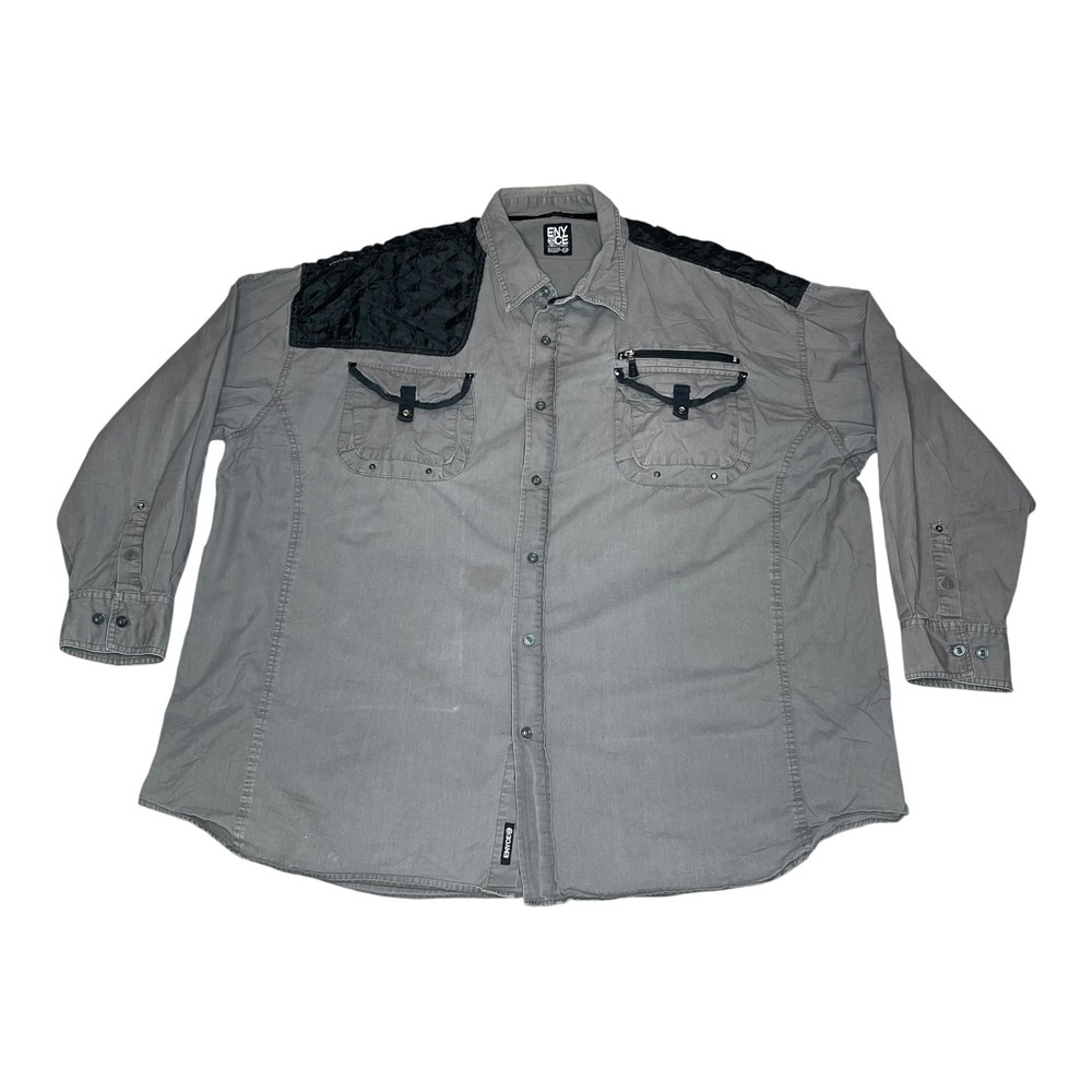 Vintage Y2K Enyce Big Mens 5X Grey Black Tactical Quilted Skate Streetwear Shirt